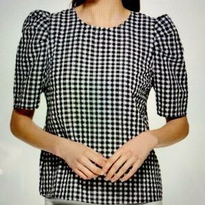 Calvin Klein Gingham Puffed Sleeve Top